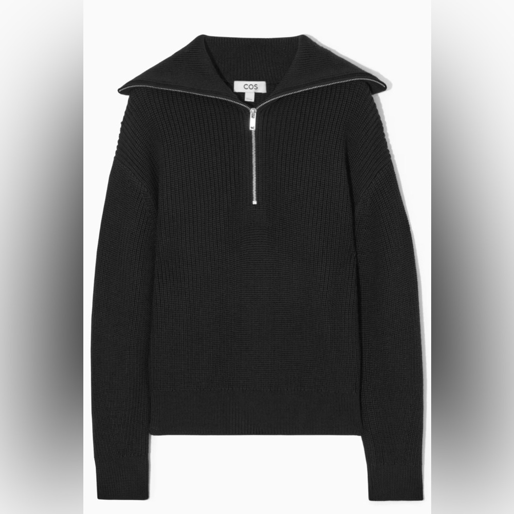 COS Black Wool & Cotton Half-Zip Sweater. NEW w/ TAGS